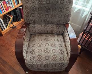 Art Deco Style Recliner with Curved Wooden Arms