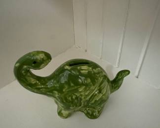 Vintage Green Ceramic Dinosaur Coin Bank