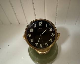 Vintage Benrus Swiss Desk Clock with Green Stone Base