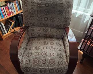Art Deco Style Recliner with Curved Wooden Arms