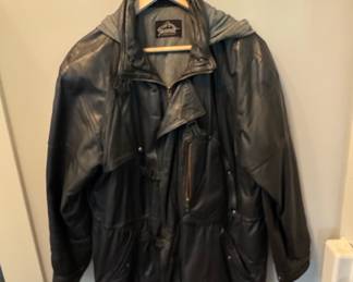 Vintage Black Leather Hooded Utility Jacket