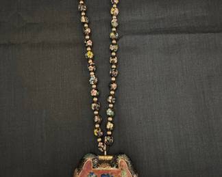 Vintage Chinese Cloisonné Lock Pendant Necklace with Floral Motifs