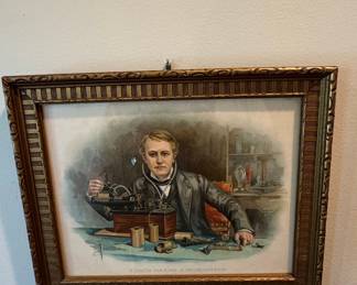 Thomas Edison Making a Phonograph Framed Print by Abraham Archibald Anderson