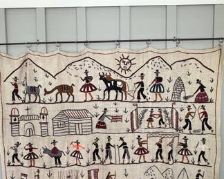 Vintage Peruvian Hand-Embroidered Wool Tapestry