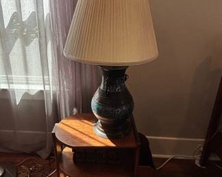 Vintage Chinese Bronze Champlevé Table Lamp with Elephant Handles