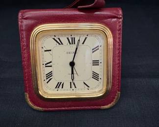 Vintage Seiko Quartz Travel Alarm Clock with Roman Numerals