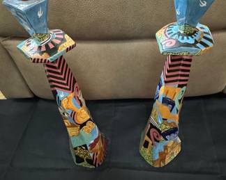 Robert Lipnick Hand-Painted Ceramic Candlesticks