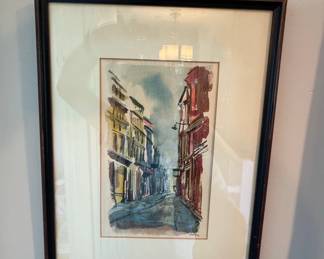 Vintage Watercolor Street Scene Painting, Signed 'Bagby 52'
