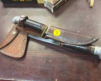  KNIFE AND HATCHET WITH SHEATH