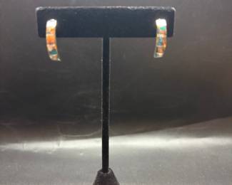 Sterling silver gemstone inlay earrings