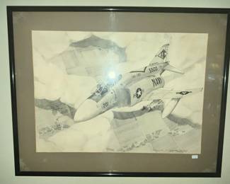 ONE OF A PAIR OF FIGHTER PLANE DRAWINGS BY CF STEPHENS