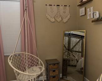 Boho hanging chair swing, full length mirror & decor