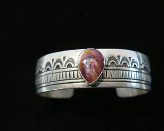 Charlie John Navajo Sterling Silver Spiny Oyster Cuff Bracelet