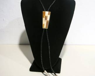 Unsigned Mosaic Silver Bolo Tie