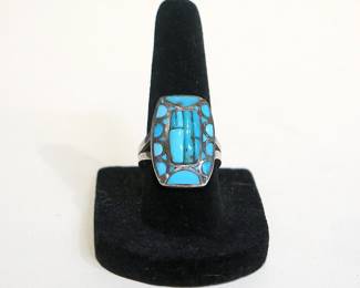 D. Stewart Zuni Sterling Silver Sleeping Beauty Turquoise Channel Inlay Ring