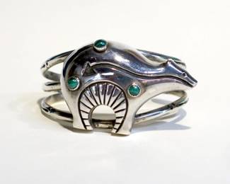Silver Bear Cuff Bracelet with Malachite