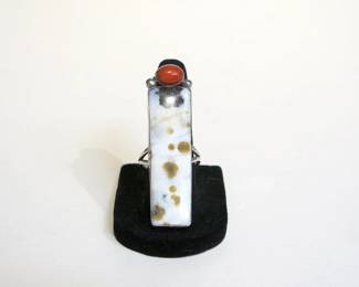 A Marion Sterling Silver Ocean Jasper & Coral Ring