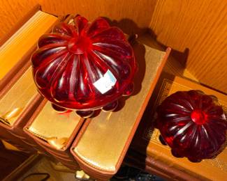 Fenton ruby glass covered dish $22