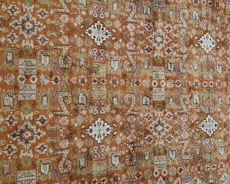 large yellow tones area rug, 122" (fringe side) x 97". detail