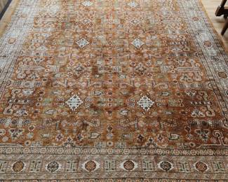 large yellow tones area rug, 122" (fringe side) x 97"