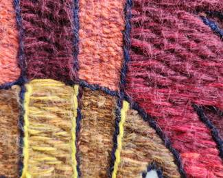 stylized artwork, woven thread/yarn depicting Native American figure: 72" x 54"