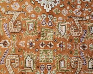 large yellow tones area rug, 122" (fringe side) x 97" detail