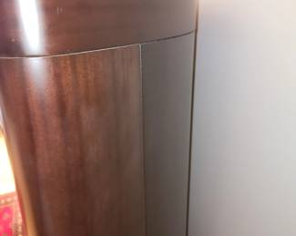 Wooden display case w glass doors-back detail