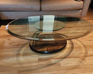 Main floor, glasstop wood base coffee table