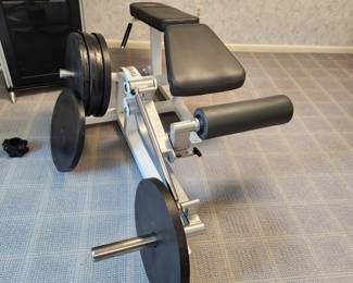 Prone leg press by TuffStuff. Plates sold separately