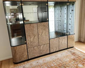 Main floor large display cabinet by EUROPA Group. 103" wide x 78" tall x 20" deep. 4 pieces. AVAILABLE FOR PRE-SALE