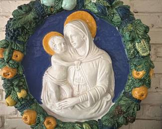 glazed terracotta wall plaque (tondo) created in the Della Robbia style