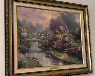 THOMAS KINKADE “LAMPLIGHT BRIDGE” ON CANVAS