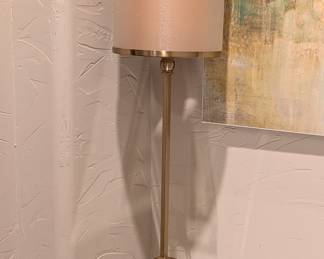PAIR OF BRASS AND ACRYLIC TALL COLUMN TABLE LAMPS - 33" H, 9" DIAMETER LAMP SHADE