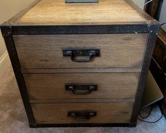TRUNK STYLE 3 DRAWER NIGHTSTAND BY ARCHIVE HOME FOR CENTURY FURNITURE 24.5" SQUARE, 21.5" H
