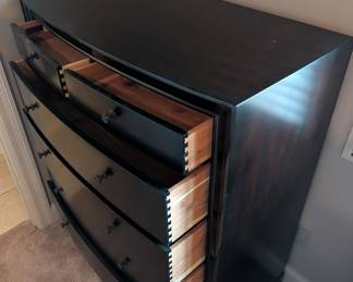 RESTORATION HARDWARE TALL BOY BLACK WOOD DRESSER - 48" H, 41" W, 21" DEPTH