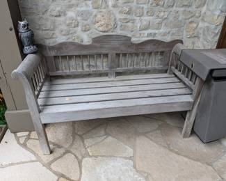 WEATHERED WOODEN OUTDOOR BENCH