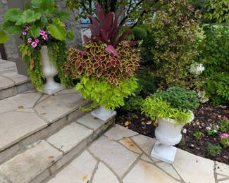 SET OF 6 CAST STONE GARDEN URN PLANTERS