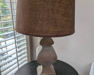 BALUSTER TABLE LAMP WITH BURLAP SHADE - 34" H, 18" DIAMETER LAMP SHADE