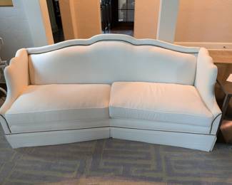 PAIR OF CAVALIER FURNITURE CURVED NAILHEAD TRIM SOFAS - CAN SELL SEPARATELY - 86"W, 39"H (TO ARCH), 32" H (ON SLOPED SIDES), 36.5" DEPTH