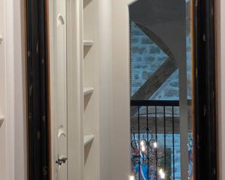 LARGE BLACK AND GOLD DISTRESSED WALL MIRROR - 52"H x 39"W