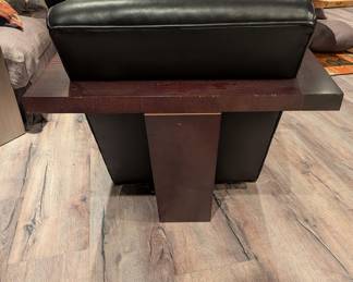 BLACK LEATHER AND DARK WOOD ACCENT ARMCHAIR - 29" H, 31" W, 37" DEPTH (THIS IS WOOD FRAME DIMENSIONS)