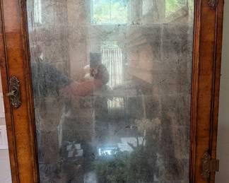 GEORGE III STYLE WALNUT MIRRORED SECRETARY DESK -  76" H, 29" W, 22" DEPTH, OPEN WITH DROP DOWN DESK IS 32"