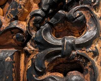 DETAIL: PAIR OF LARGE ORNATE CARVED WOOD WALL MIRRORS  - 60" L x 44.5" W
