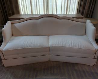 PAIR OF CAVALIER FURNITURE CURVED NAILHEAD TRIM SOFAS - CAN SELL SEPARATELY - 86"W, 39"H (TO ARCH), 32" H (ON SLOPED SIDES), 36.5" DEPTH