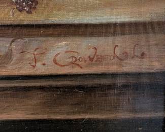 DETAIL: FRAMED PAINTING STILL LIFE SIGNED  - 52.5" L x 42.5" W