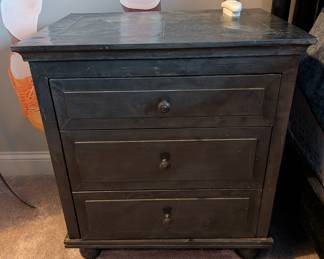 PAIR OF THREE DRAWER NIGHTSTANDS WITH METAL TOP - 29" H, 26" W, 19" DEPTH