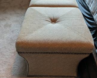 PAIR OF UPHOLSTERED TUFTED STORAGE OTTOMANS WITH NAILHEAD TRIM - 21" SQUARE, 20" H