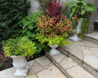 SET OF 6 CAST STONE GARDEN URN PLANTERS