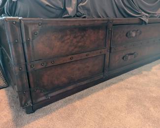 LEATHER TRUNK STYLE PLATFORM STORAGE BED, DRAWERS ON BOTH SIDES - 86"L, 66"W, 59"H OF HEADBOARD