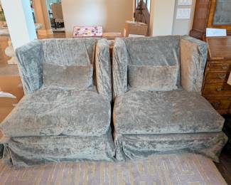 PAIR OF GRAY SILVER COZY CHENILLE LEE INDUSTRIES SLIPCOVERED OVERSIZED ARMCHAIRS - 37" H, 35" W, 38" DEPTH